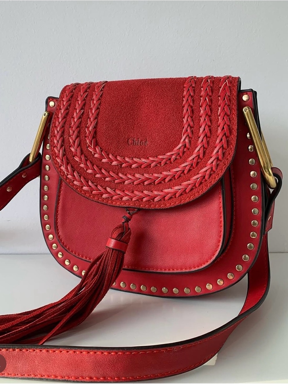 Chloé Red Braided Tassel Saddle Crossbody